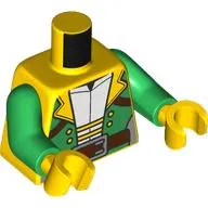 Torso, Green Jacket, Yellow Collar, Buttons, Laces, Reddish Brown Belts, Silver Buckle, White Shirt print, Bright Green Arms, Yellow Hands