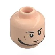 Minifig Head Imperial Remnants Shuttle Pilot, Black Eyebrows, Strap, Cheek Lines, Neutral / Angry