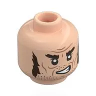 Minifig Head Mr. Borgin, Dark Brown Eyebrows, Sideburns, Stubbles, Cheek Lines, Lopsided Grin / Worried