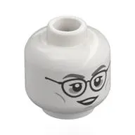 Minifig Head Moaning Myrtle, Dark Bluish Grey Eyebrows, Silver Glasses, Black Lips, Neutral / Crying