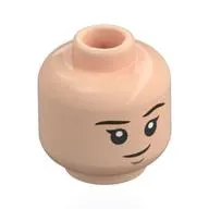 Minifig Head Millicent Bulstrode, Dark Brown Eyebrows, Lopsided Smile / Orange/Reddish Brown Cat Face, Green Eyes
