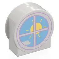 Duplo Brick 1 x 3 x 2 Round Top, Cut Away Sides with Window and Sun Print