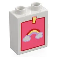Duplo Brick 1 x 2 x 2 with Bottom Tube with Childs Drawing of a Rainbow Print