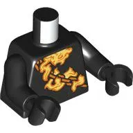 Torso, Gold Chains, Orange/Yellow Flames print, Black Arms and Hands