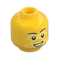 Minifig Head, Black Eyebrows, Tan Vitiligo, Chin Dimple, Open Mouth Crooked Smile