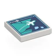 Tile 2 x 2 with Computer Screen, Map, Dark Blue Sea, Dark Turquoise Land, White Airplane print