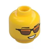 Minifig Head, Black Eyebrows, Black Sunglasses with Copper Lenses, Lopsided Grin, Teeth