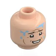 Minifig Head Dennis Nedry, Black Eyebrows, Cheek Lines, Worried, Bright Blue Water Splotches / Scared, Dark Blue Venom Splotches