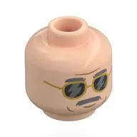 Minifig Head Dr. Gerry Harding, Dark Bluish Grey Eyebrows, Moustache, Gold Sunglasses with Black Lenses
