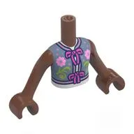 Minidoll Torso Girl with Medium Brown Arms and Hands with Sand Blue Top, Dark Pink Bows/Laces, Bright Pink/Lime Flowers print