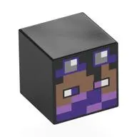 Minifig Head Special, Cube with Pixelated Medium Brown Face, Dark Purple Goggles, Dark Purple/Medium Lavender Eyes, Bandana print
