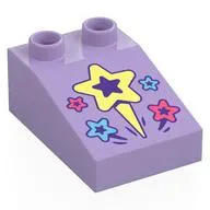 Duplo Brick 3 x 2 Slope 33° with Coral, Medium Blue, Bright Light Yellow Stars print