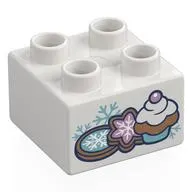 Duplo Brick 2 x 2 with Cupcake, Cookies with Snow Flakes print