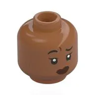 Minifig Head Ironheart, Black Eyebrows, Nougat Lips, Raised Eyebrow / Open Mouth Smile