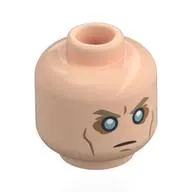 Minifig Head Hawkeye, Dark Tan Eyebrows, Cheek Lines, Neutral / Metal Blue Eyes, Stare