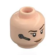 Minifig Head Maria Hill, Eyelashes and Red Lips, Smile with Earpiece / Scuffed Grimace with Earpiece