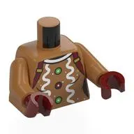 Torso, Gingerbread, White Icing, Green/Dark Red Gumdrop Buttons, Dark Red Suspenders print, Medium Nougat Arms, Dark Red Hands