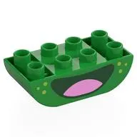 Duplo Brick 2 x 4 Curved Bottom with Dark Green Mouth, Pink Tongue, Lime Spots print