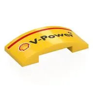 Brick Curved 4 x 2 Double with Black Shell 'V-Power', Red Stripe print