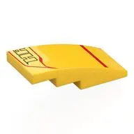 Brick Curved 4 x 2 No Studs with Red Lines, Black 'HA' print
