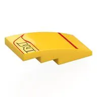 Brick Curved 4 x 2 No Studs with Red Lines, Black 'M' print