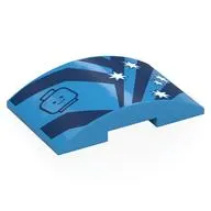 Brick Curved 4 x 6 Double, 2 x 4 Cutout with Dark Blue Stripes, Minifig Head, White Stars print