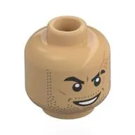 Minifig Head Scorpion, Black Eyebrows, Stubbles, Scar over Eye, Mean Smile