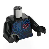 Torso, Blue Skeleton, Coral Heart print, Black Arms and Hands
