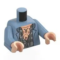 Torso, Coat, Dark Bluish Grey/Light Bluish Grey Striped Open Shirt, Light Nougat Chest, Tattoos Sand Blue Arms, Light Nougat Hands