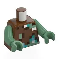 Torso Pixelated White, Green, Dark Brown, Dark Turquoise, and Sand Green Squares Print, Sand Green Arms and Hands