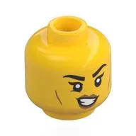 Minifig Head, Black Eyebrows, Eyelashes, Peach Lips, Cheek Lines, Crooked Smile, Teeth / Open Mouth Scared