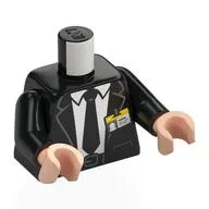Torso Suit with Pockets, White Shirt with Collar, Black Tie and ID Badge Print, Black Arms, Light Nougat Hands