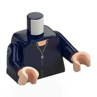 Torso Jumpsuit with Silver Zipper, Black Undershirt, and Black Utility Belt Print, Dark Blue Arm with SHIELD Logo Print Right, Dark Blue Arm Left, Light Nougat Hands