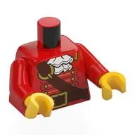 Torso, Captain JAcket, Gold Buttons, Dark Brown Strap, Belt, White Ruffles print, Red Arms, Yellow Hands