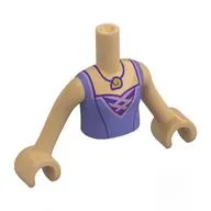 Minidoll Torso Girl with Warm Tan Arms and Hands with Medium Lavender Dress, Lavender Laces, Necklace with Snail Necklace print