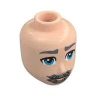 Minidoll Head Male, Thick Dark Bluish Grey Eyebrows, Beard, Moustache, Dark Azure Eyes