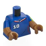 Torso, Dual Molded Arms with Football Shirt, White/Red Trim, White '10', 'MBAPPÉ', Lime Band on Arm print, Blue Sleeves Pattern, Blue Arms, Medium Nougat Hands