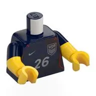 Torso, Dual Molded Arms with Football Shirt, Black Stars, Silver USA Logo, '26', Nike Logo print, Dark Blue Sleeves Pattern, Yellow Arms and Hands
