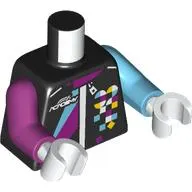 Torso, Odd Arms, Racing Suit, White Zipper, 'F1 ACADEMY 32', Azure/Magenta Shapes print, Left Medium Azure Arm, Right Magenta Arm, White Hands