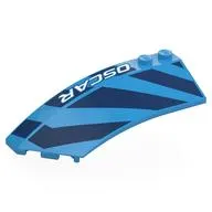 Brick Wedged, Curved 8 x 3 x 2 Open Left with Dark Blue Shapes, White 'OSCAR' print