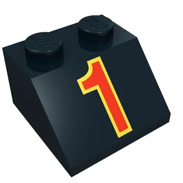 Brick Sloped 45° 2 x 2 with Red '1' in Yellow Outline Print