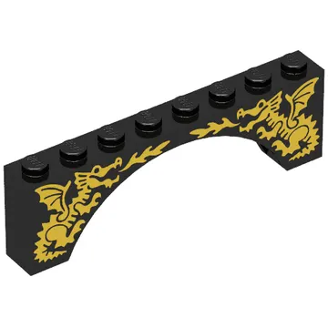 Brick Arch 1 x 8 x 2 with Two Yellow Dragons Print