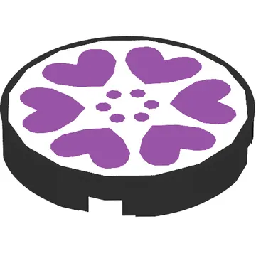 Tile Round 2 x 2 with Scala Six Purple Hearts and Dots on White Background Print