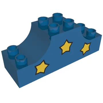Duplo Brick 2 x 6 x 2 Curved Ends with Three Yellow Stars Print