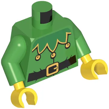 Torso Jacket with Pointed Collar with Bells and Belt Print (Elf), Bright Green Arms, Yellow Hands