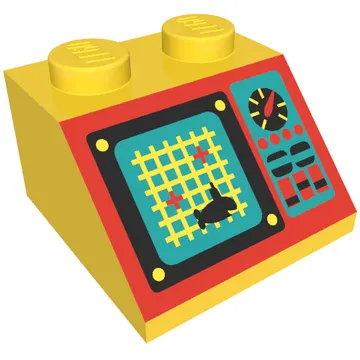 Brick Sloped 45° 2 x 2 with Grid Screen, Shark, and Controls on Red Panel Print (Aquazone)