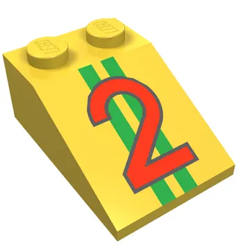 Brick Sloped 33° 3 x 2 with Red '2' over Two Green Stripes Print