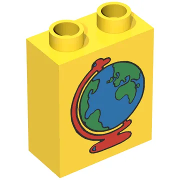 Duplo Brick 1 x 2 x 2 with Globe Print