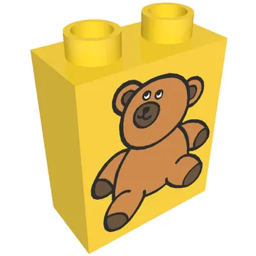 Duplo Brick 1 x 2 x 2 with Brown Teddy Bear Print