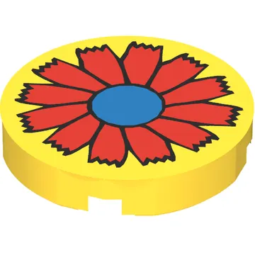 Tile Round 2 x 2 with Scala Red Flower and Blue Center Print